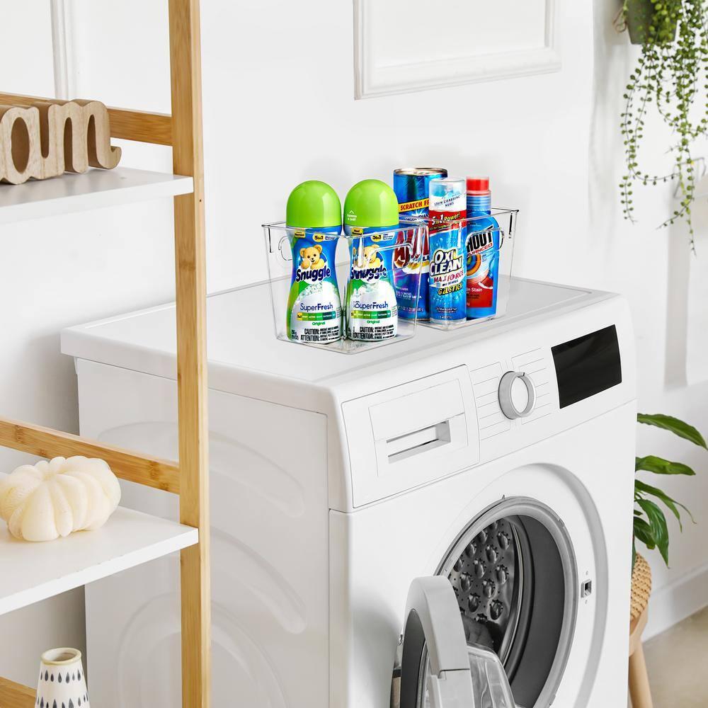 Sorbus 2 Pack Small Clear Plastic Storage Bins, Clear Organizer Bins with Handle for Kitchen, Pantry, Cabinet, Refrigerator, Craft, Toys, Clothes, Closet, Under Sink, Bathroom Organizers and Storage