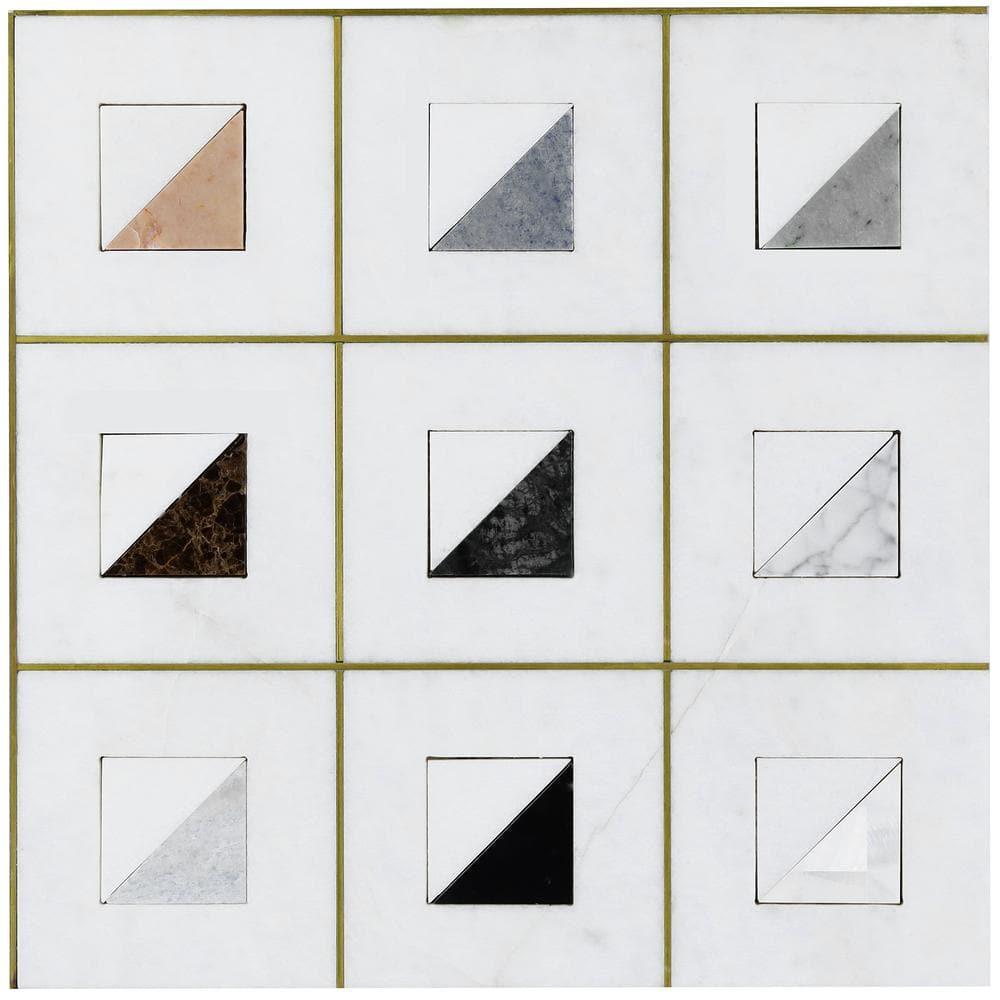 Freya Multicolor 12'' W x 12'' L Marble and Brass Mosaic Wall Tile (1 Sq. Ft. / Sheet)