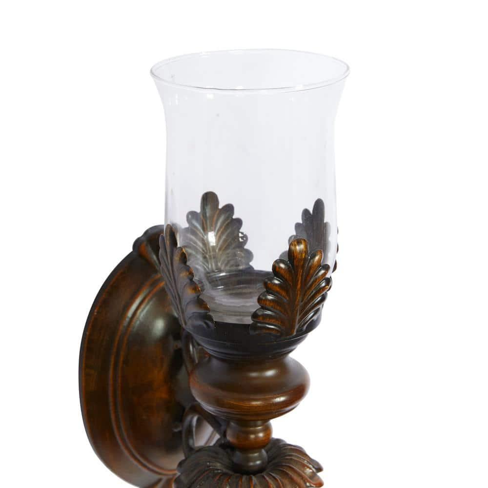 DecMode Brown Metal Leaf Candle Wall Sconce with Twisted Base