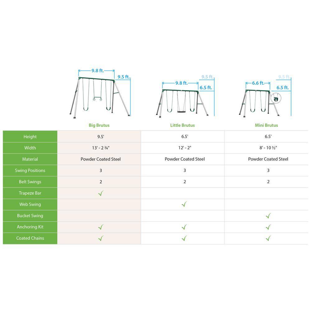 Backyard Discovery Big Brutus Galvanized Steel Swing Set, 2 Belt Swings, 1 Trapeze Bar