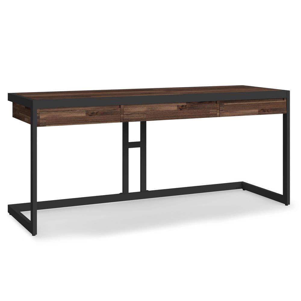 Simpli Home Erina 48"W Solid Acacia Wood Small Desk, Industrial Style with Keyboard Tray and 2 Drawers