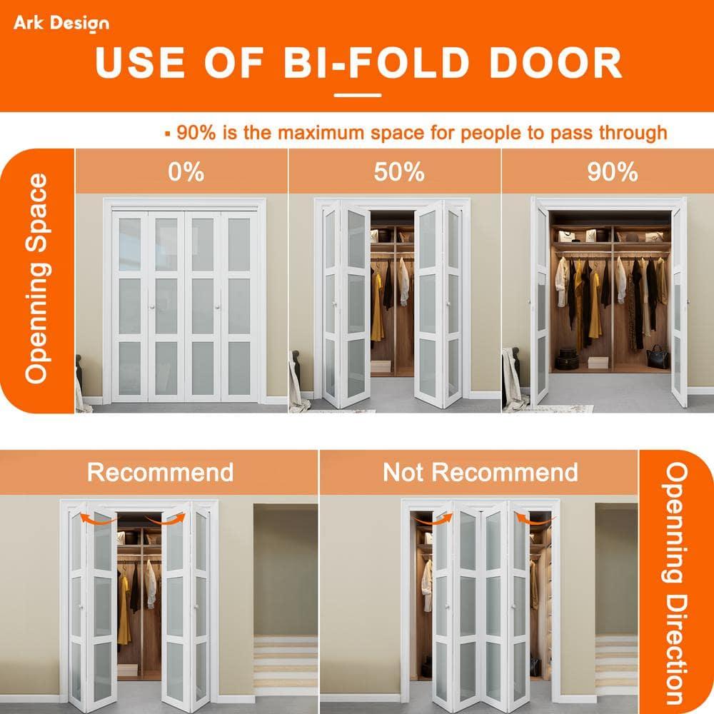Frosted Glass And Solid Manufactured Wood Bi-Fold Door With Installation Hardware Kit