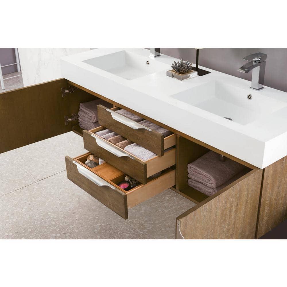 James Martin Vanities 983-V59d-W-N-Gw Columbia 60" Wall Mounted Double Basin Vanity Set -