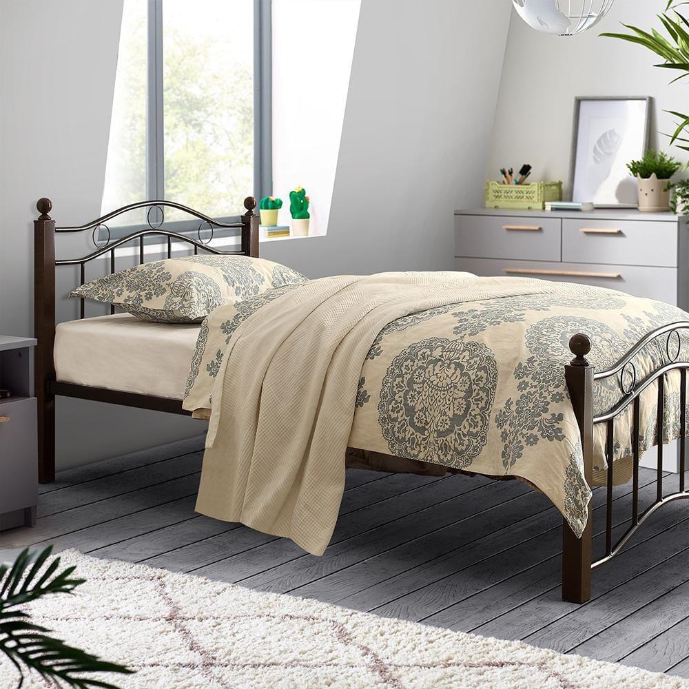 Homelegance Averny Twin Size Home Metal Platform Bed Frame with Headboard, Black