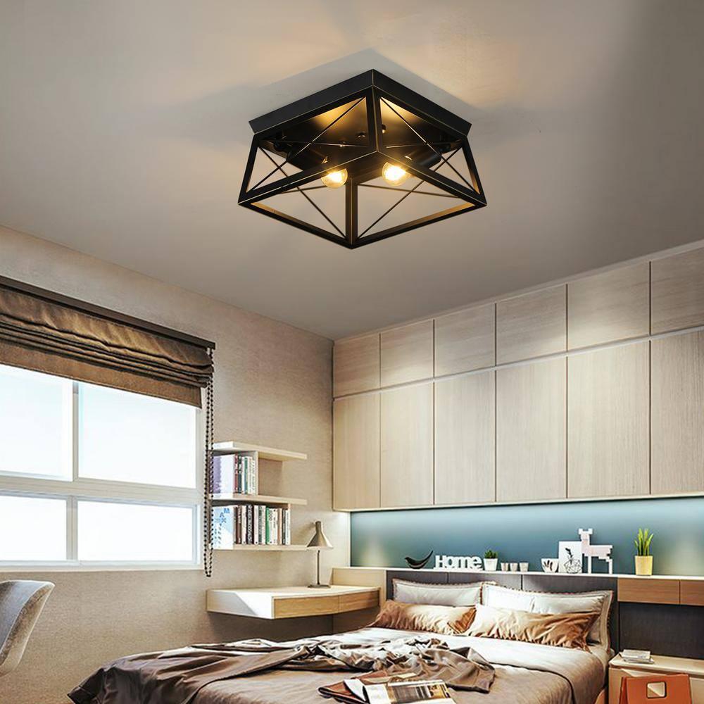 Progress Lighting, Briarwood, 2-Light Flush Mount, Textured Black, Faux-Painted Wood Enclosure