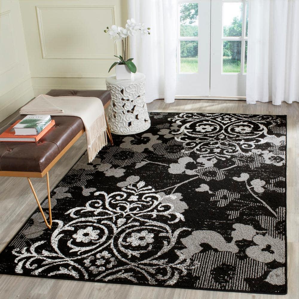 Adirondack ADR114 Machine Made Indoor Area Rug - Black/Silver - 4'x4' - Safavieh