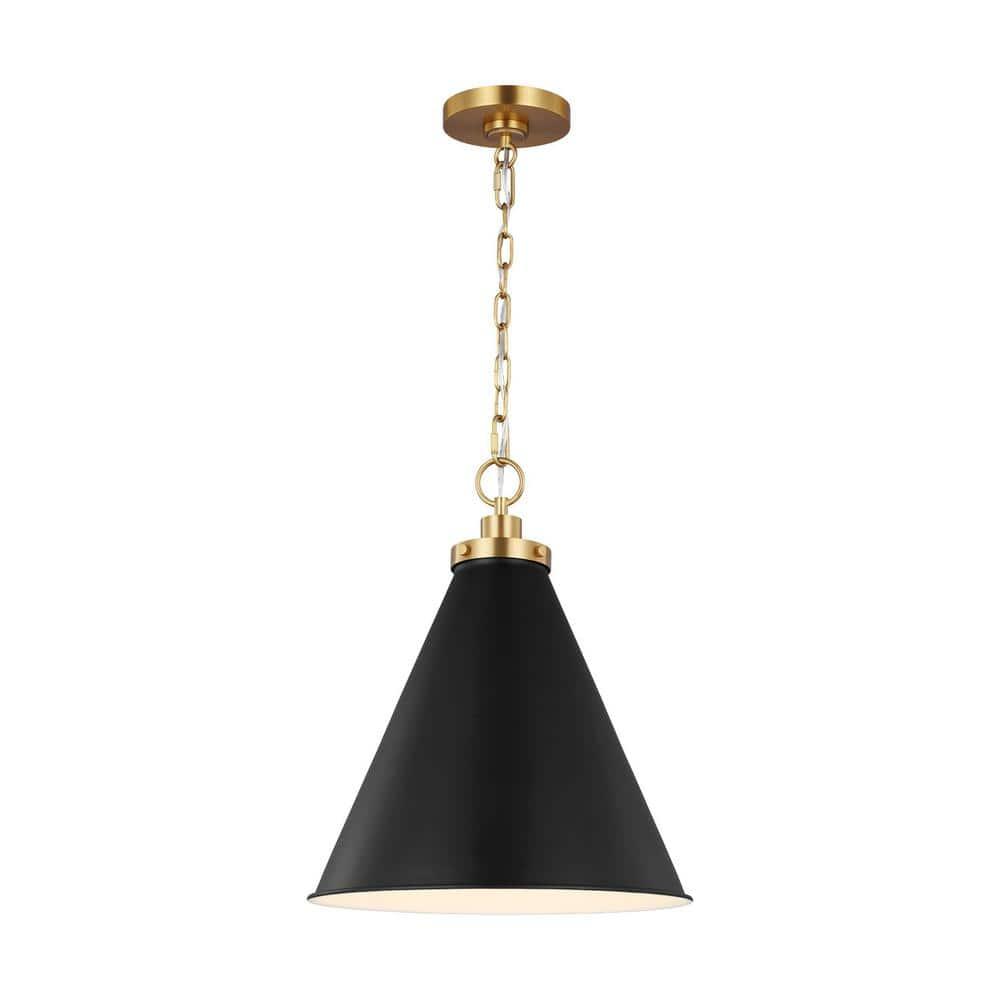 Midnight Black and Brass Cone Pendant Light