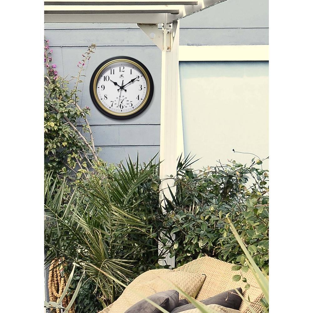 Infinity Instruments Modern/Contemporary Round Plastic Wall Clock 12 Inches - Black and Gold