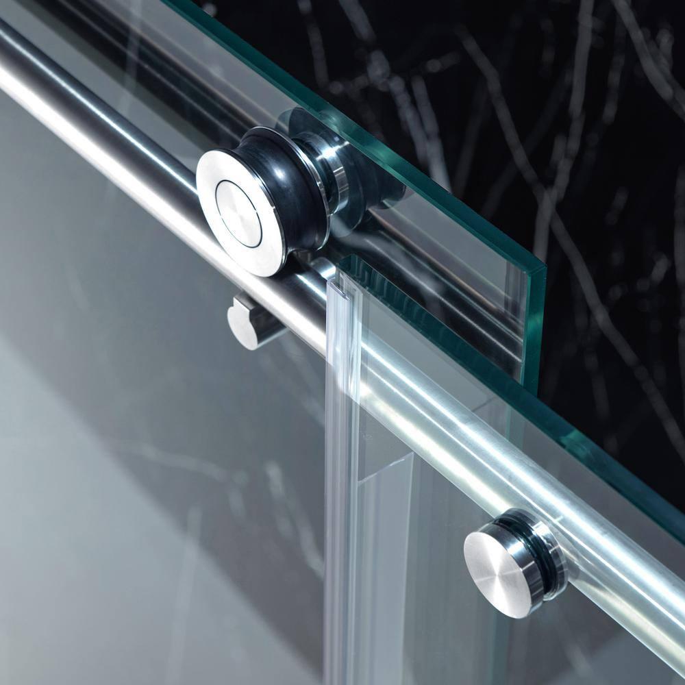 WoodBridge Frameless Single Sliding Shower Doors, 56-60" W X 62" H With 5/16" Clear Tempered Glass And Explosion-Proof Film MSDF6062-C