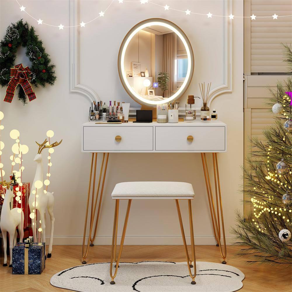 Costway Vanity Makeup Dressing Table W/ 3 Lighting Modes Mirror Touch Switch White