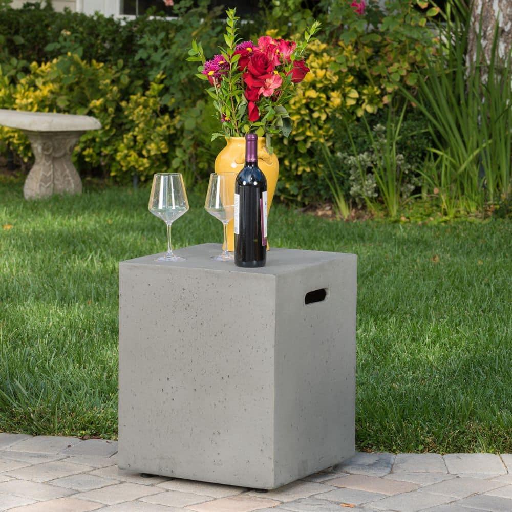 Noble House Aidan 50.000 BTU Rectangular Concrete Stone Fire Pit in Light Gray