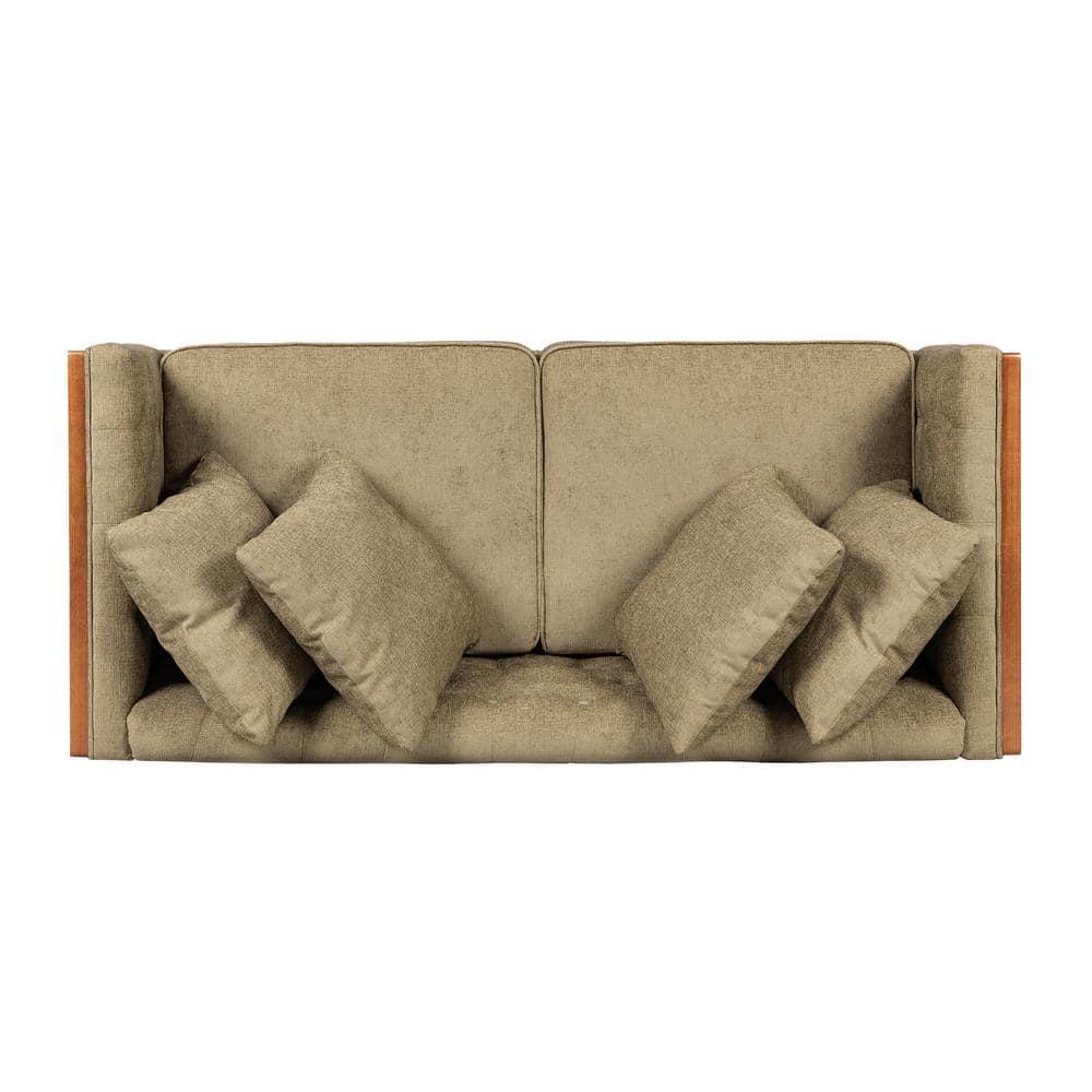 Christopher Knight Home Borah Tufted Loveseat with Accent Pillows, Dark Beige/Dark Walnut
