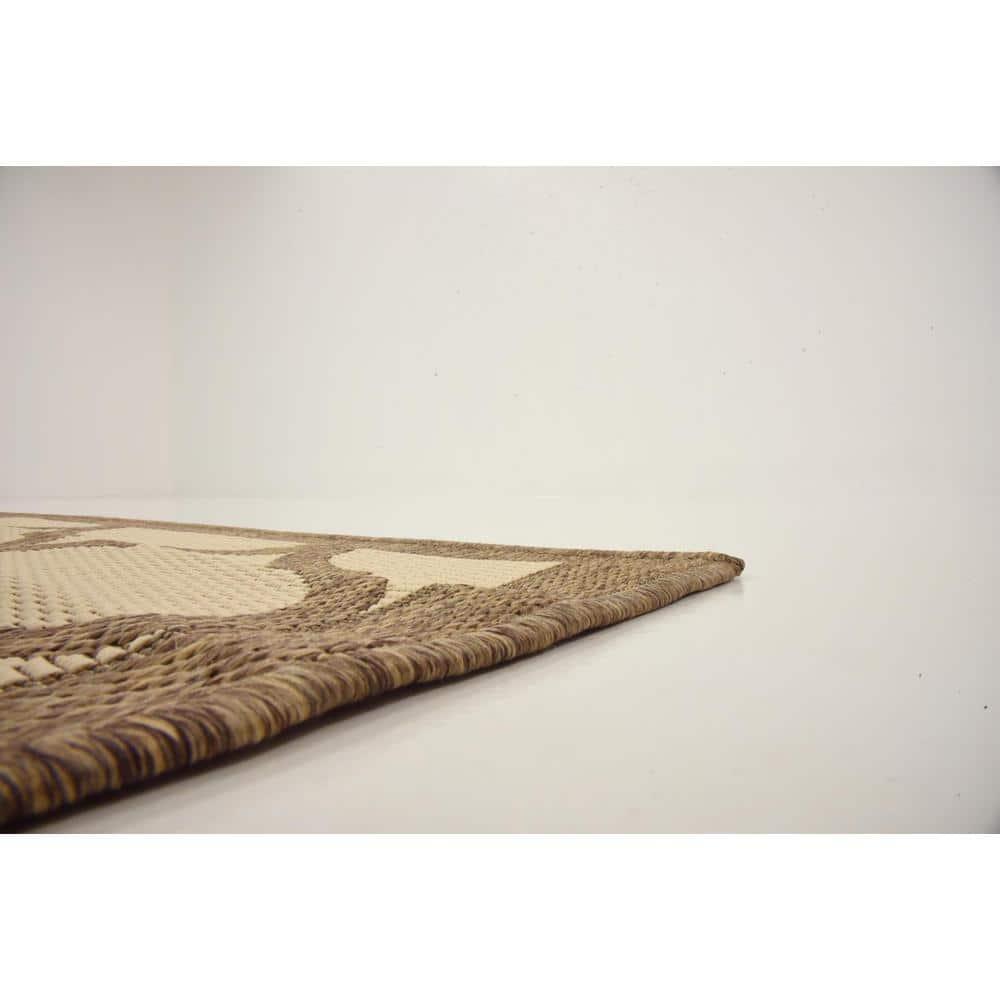 Unique Loom 6' 1 x 6' 1 Square Beige and Brown Outdoor Trellis Moroccan Area Rug