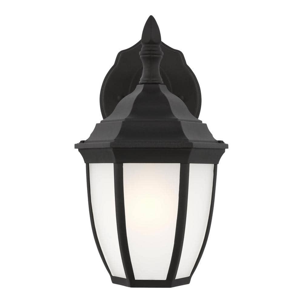Black Satin Etched Glass Outdoor Wall Lantern