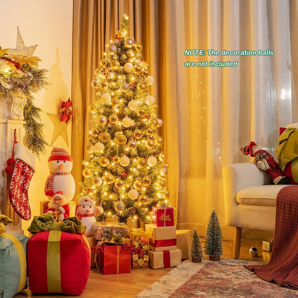 Kadyn Christmas Decoration, Christmas Tree,Xmas Tree,Pre-lit Artificial Pencil Christmas Tree with Pine Cones and Red Berries-5 ft