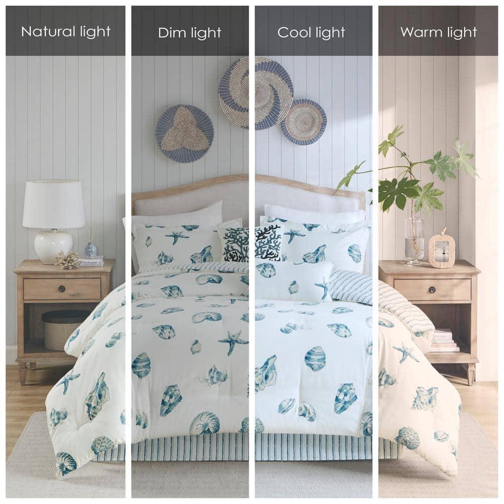 100% Cotton Duvet Cover, Seashells Duvet Cover Set Light Weight Bed Comforter Covers, Beach House Blue Ivory King/Cal King (106"x90") 3 Piece