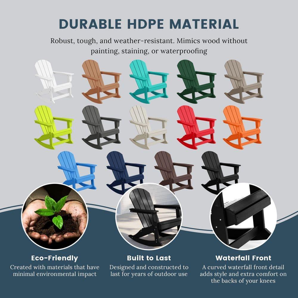 JUSTLET Plastic Adirondack Rocking Chair,HDPE All-Weather Outdoor Rocking Adirondack Chair for Porch, Patio, Balcony,Black