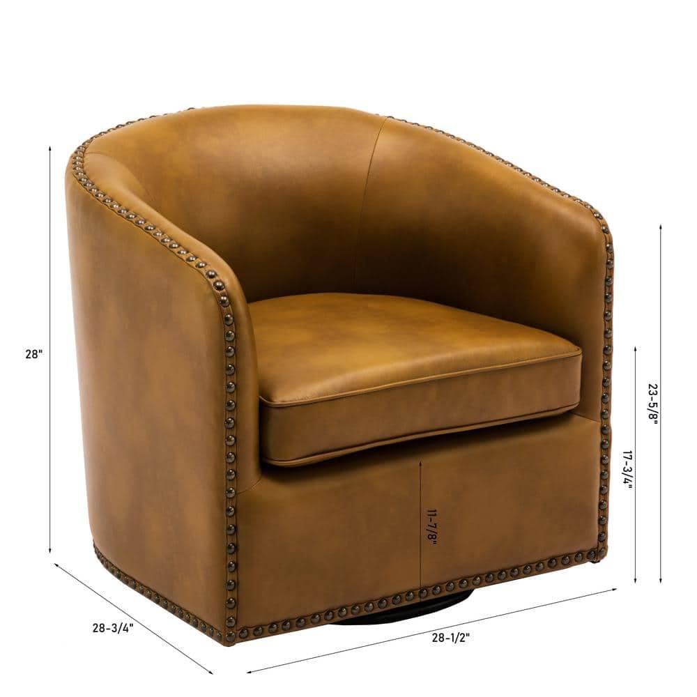 Comfort Pointe Tyler Faux Leather Solid Swivel Armchair, Camel Brown