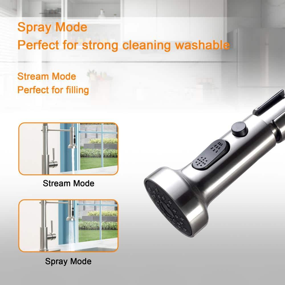 SHACO Kitchen Faucet, Stainless Steel Kitchen Faucet with Pull Down Sprayer, Commercial Single Handle Spring Faucet for Farmhouse Camper Laundry Utility RV Wet Bar Sink Brushed Nickel