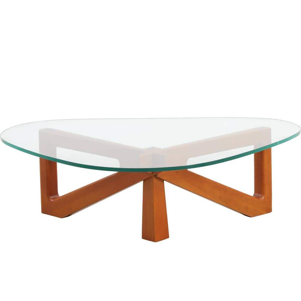 LeisureMod Imperial Collection Triangular Glass Top Coffee Table with Glossy Ash Wood Base for Home, Living Room, Office