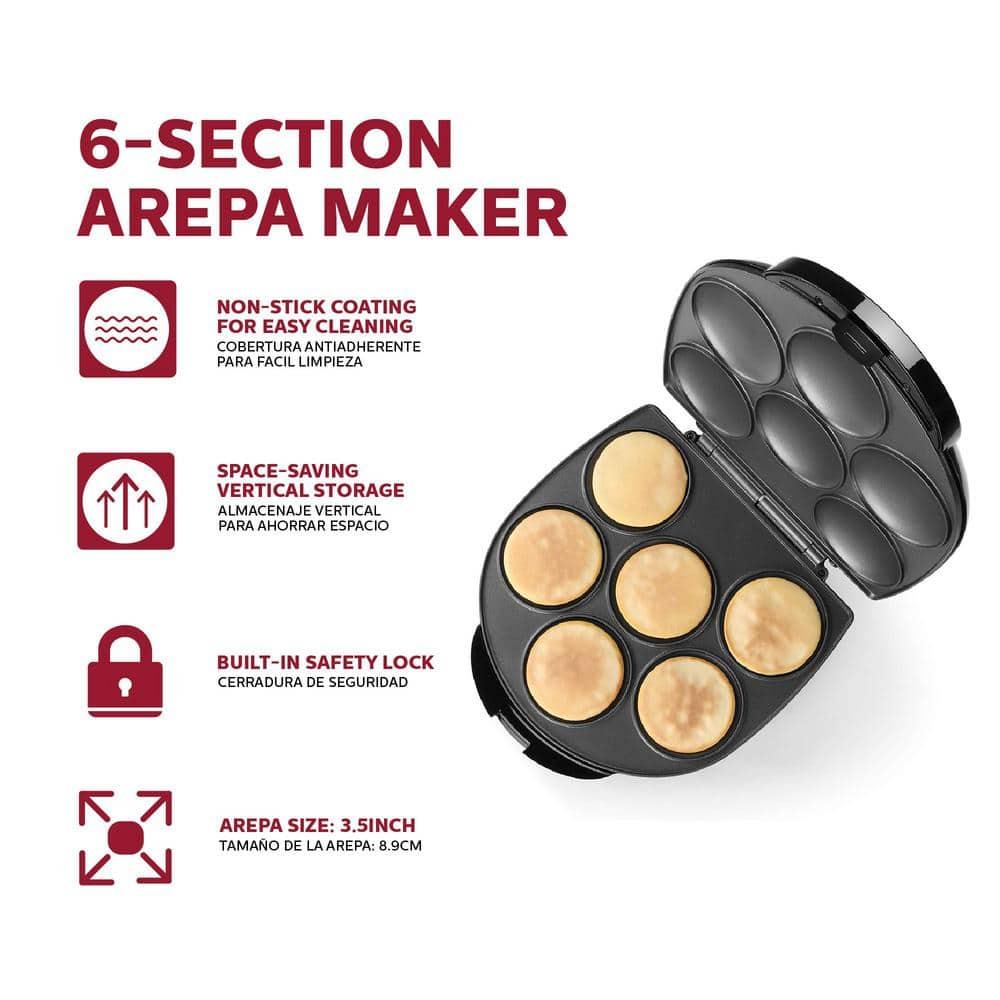 Black Non-Stick 6-Arepa Maker with Safety Lock Lid