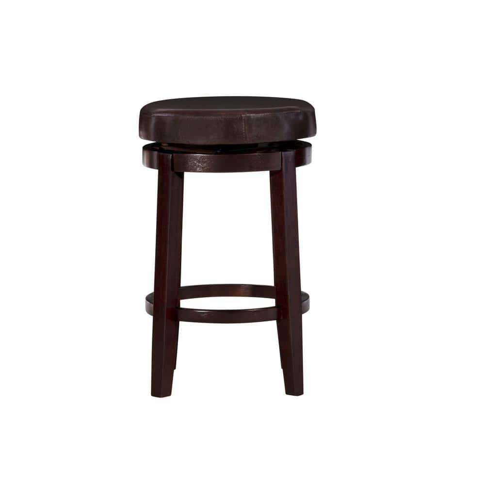 Linon Maya Faux Leather Swivel Backless Counter Height Barstool Brown: Upholstered, Wood Legs, 225 lbs Capacity