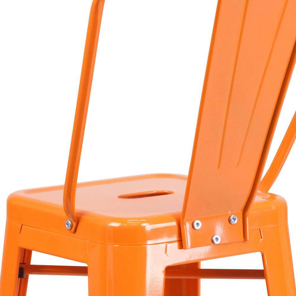 Flash Furniture Commercial Grade 30" High Orange Metal Indoor-Outdoor Barstool with Removable Back