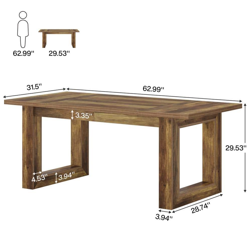 Tribesigns 63-Inch Executive Computer Desk, Industrial Writing Table with Solid Wooden Base for Home Office, Brown