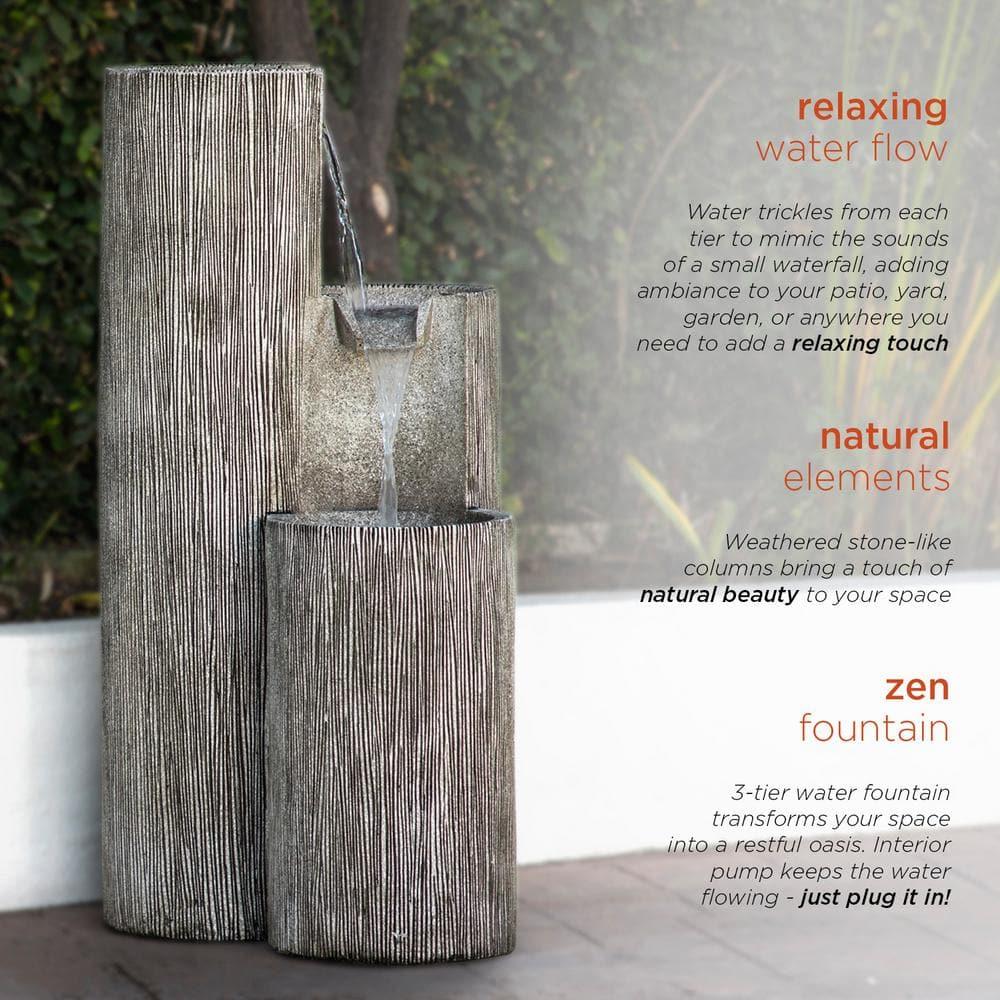 41" Resin Outdoor Tiering Column Zen Fountain with LED Lights Gray - Alpine Corporation