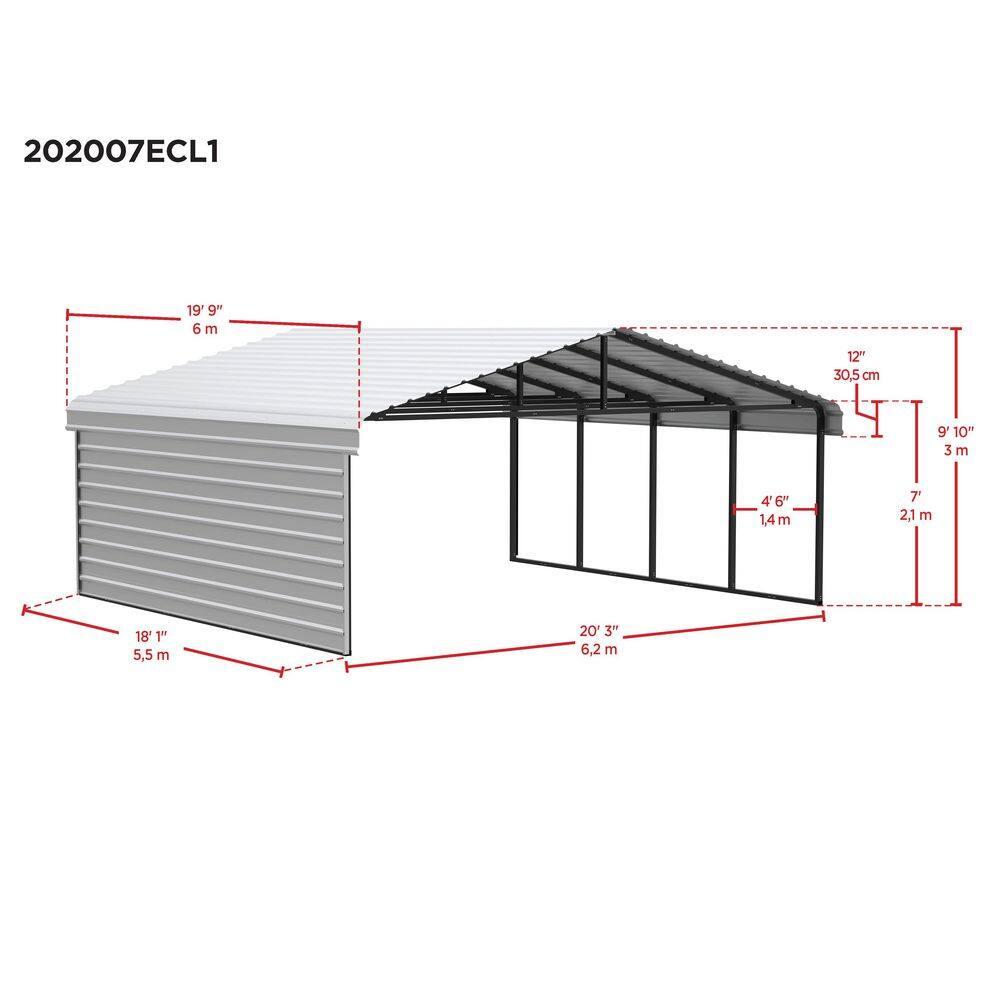 Arrow 20 x 20 ft Carport with 1-sided Enclosure