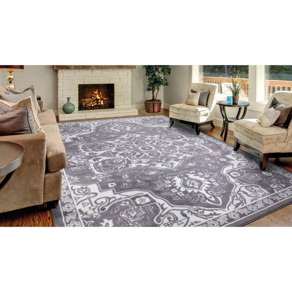 Concord Global Trading Concord Global Jefferson Collection Vintage Area Rug Grey/Ivory 6'7"x9'3" 7' x 9' Bedroom