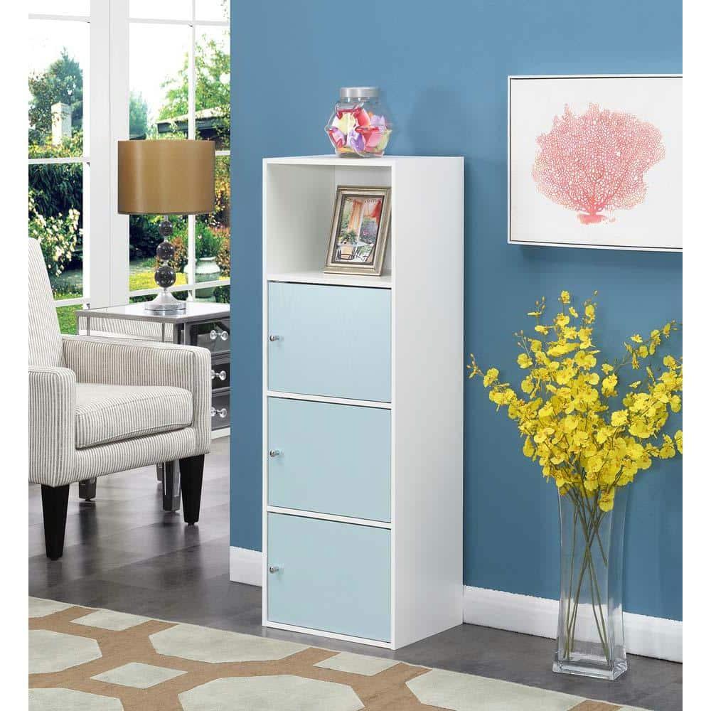 Convenience Concepts Xtra Storage 3 Door Cabinet with Shelf, White/Sea Foam Blue