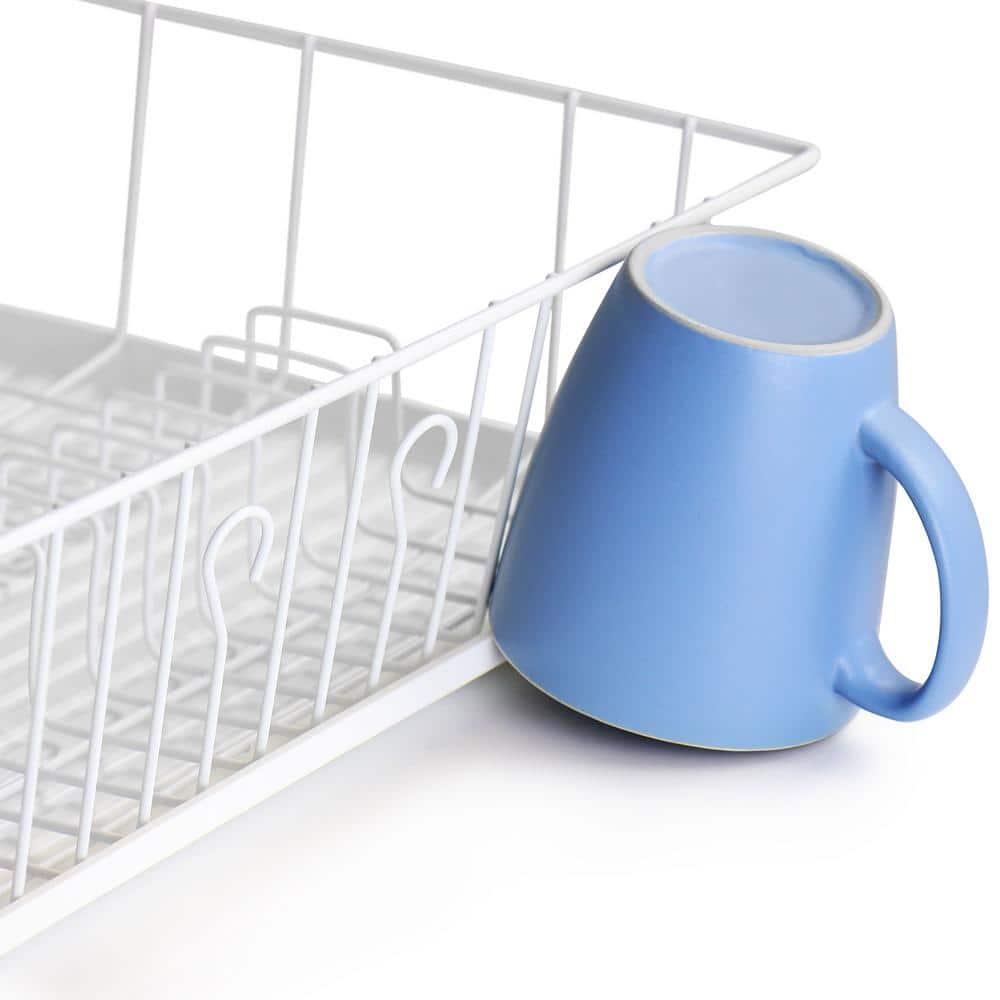 Mega Chef  White Iron Wire 17.5-inch Single-level Dish Rack with 14 Plate Positioners and a Detachable Utensil Holder