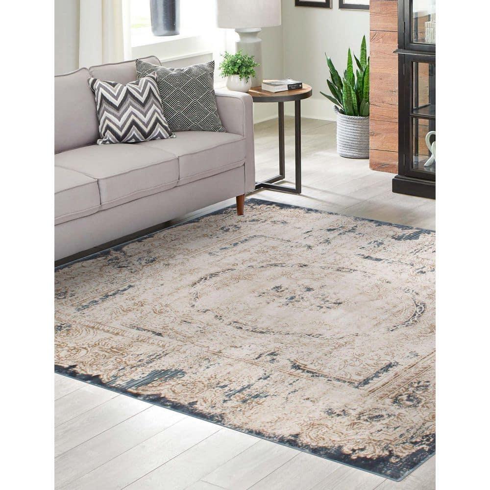 Unique Loom Chateau Collection Area Rug - Adams (7' 1" Square Cream/Brown)