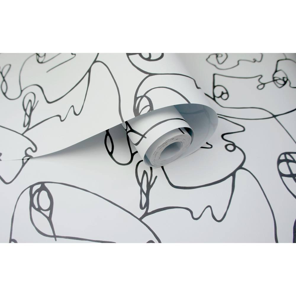 Holden Abstract Linear Faces Black and White Unpasted Wallpaper 396in x 20.8in
