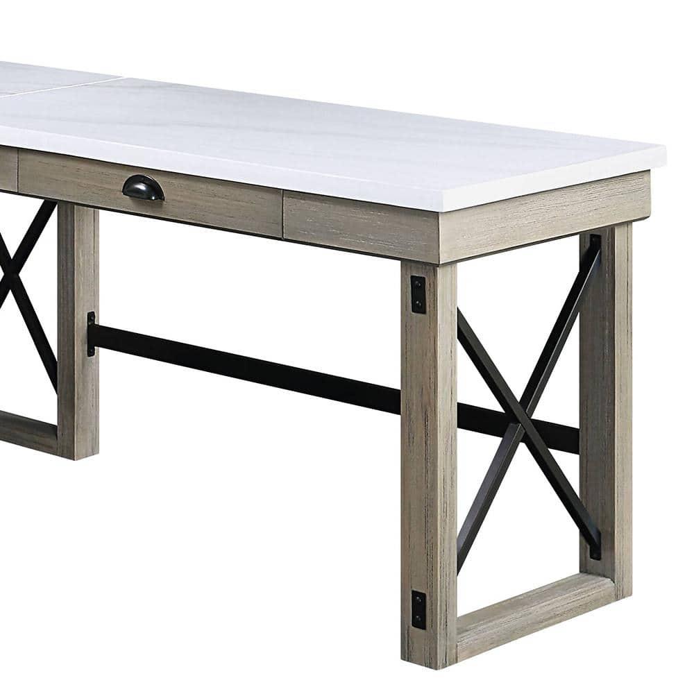 67" Talmar Marble Top Writing Desk with File Drawer, Wood Base - Acme Furniture