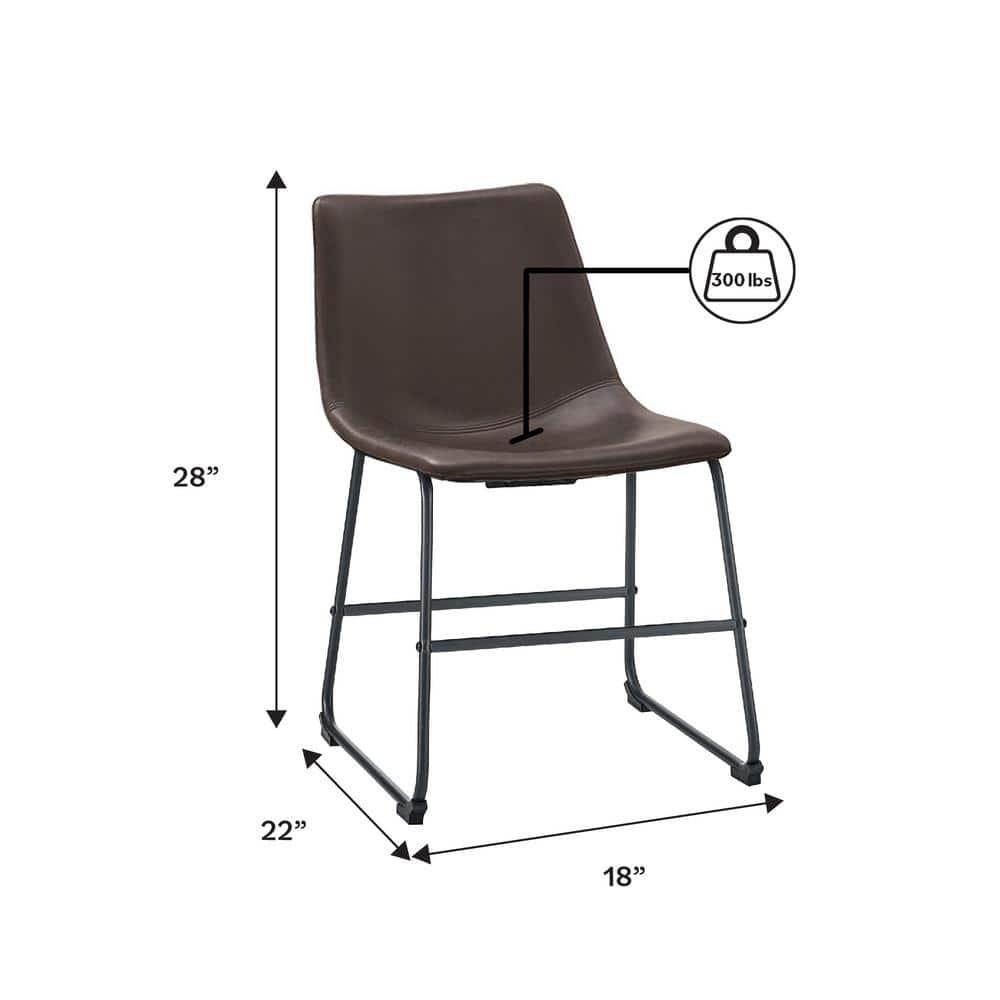 Walker Edison Full Back Faux Leather Dining Chair, Set of 2, Brown