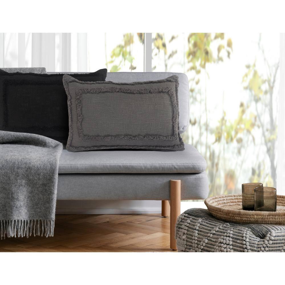 Ox Bay Modern Tufted Solid Lumbar Throw Pillow, 16" x 24" , Gray