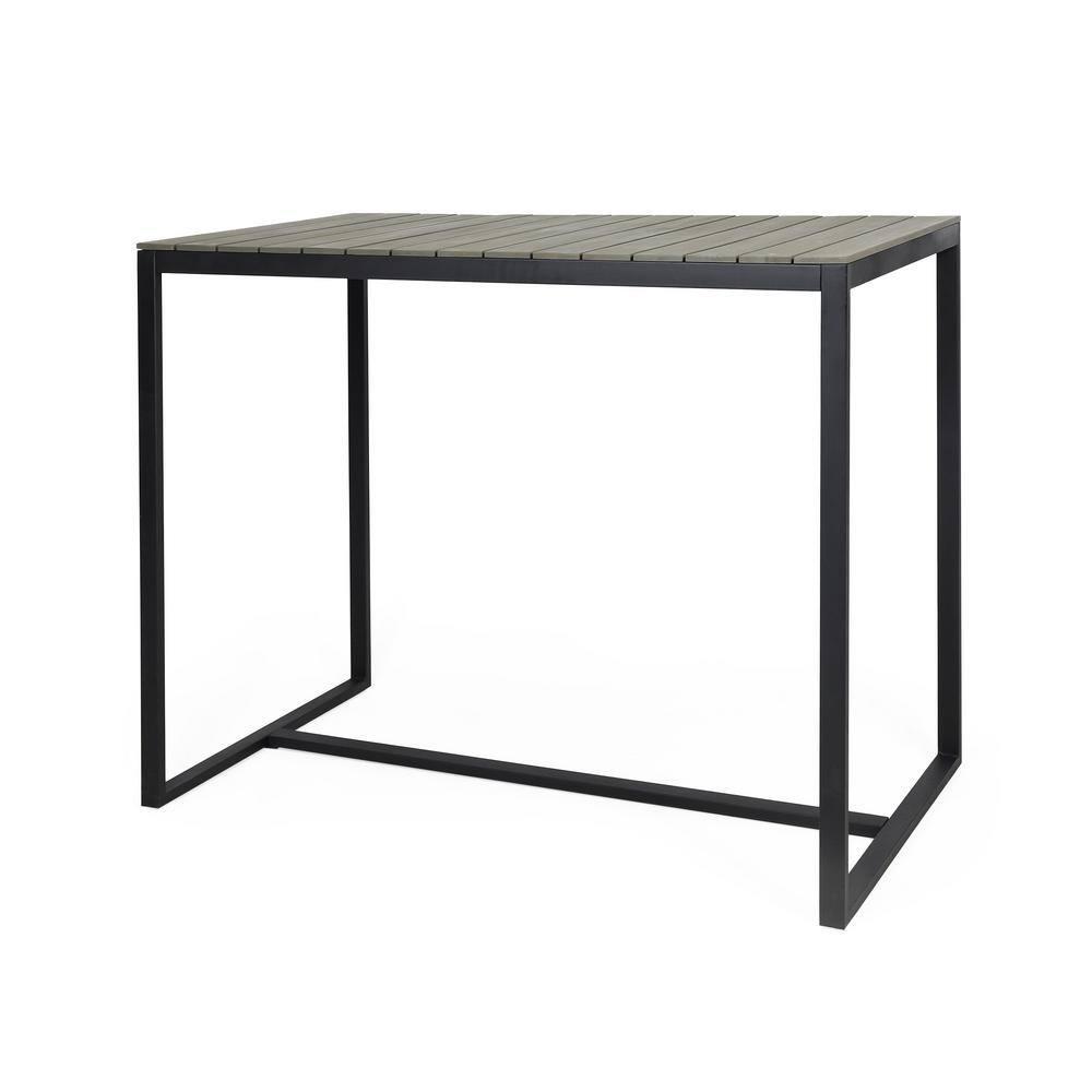 Noble House Elkhart Outdoor Modern Acacia Wood Bar Table Gray and Black