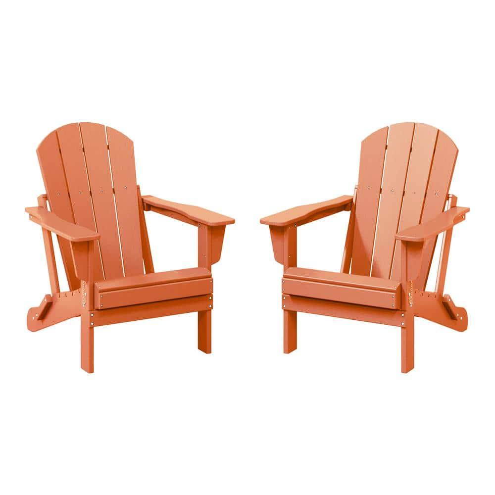 JUSTLET Outdoor Patio Chair, HDPE Folding Adirondack Chair Set of 2, Orange