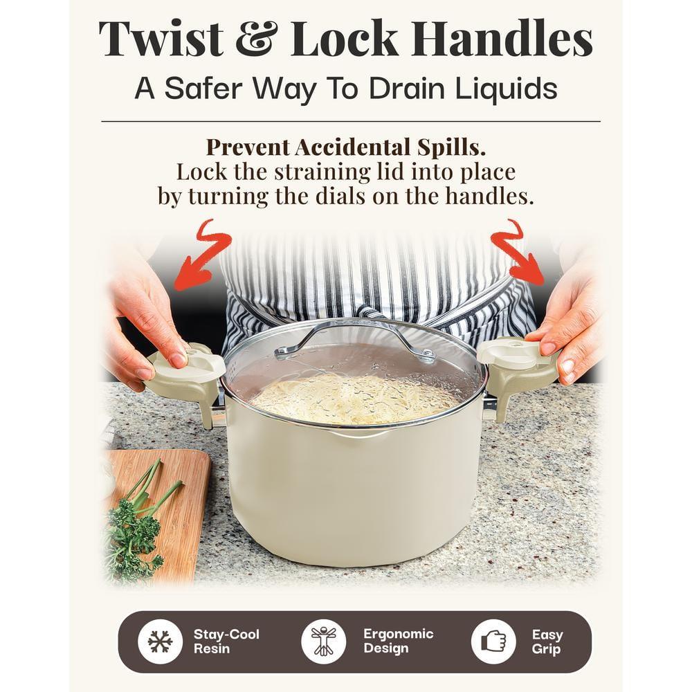 Gotham Steel Cream Ultra Nonstick Ceramic 8 Qt Pasta Pot with Strainer and Twist & Lock Handles