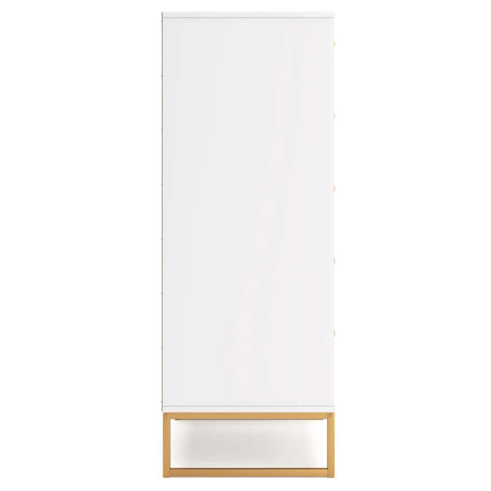 Signature Design by Ashley Socalle 5 Drawer Tall Dresser, White/Gold