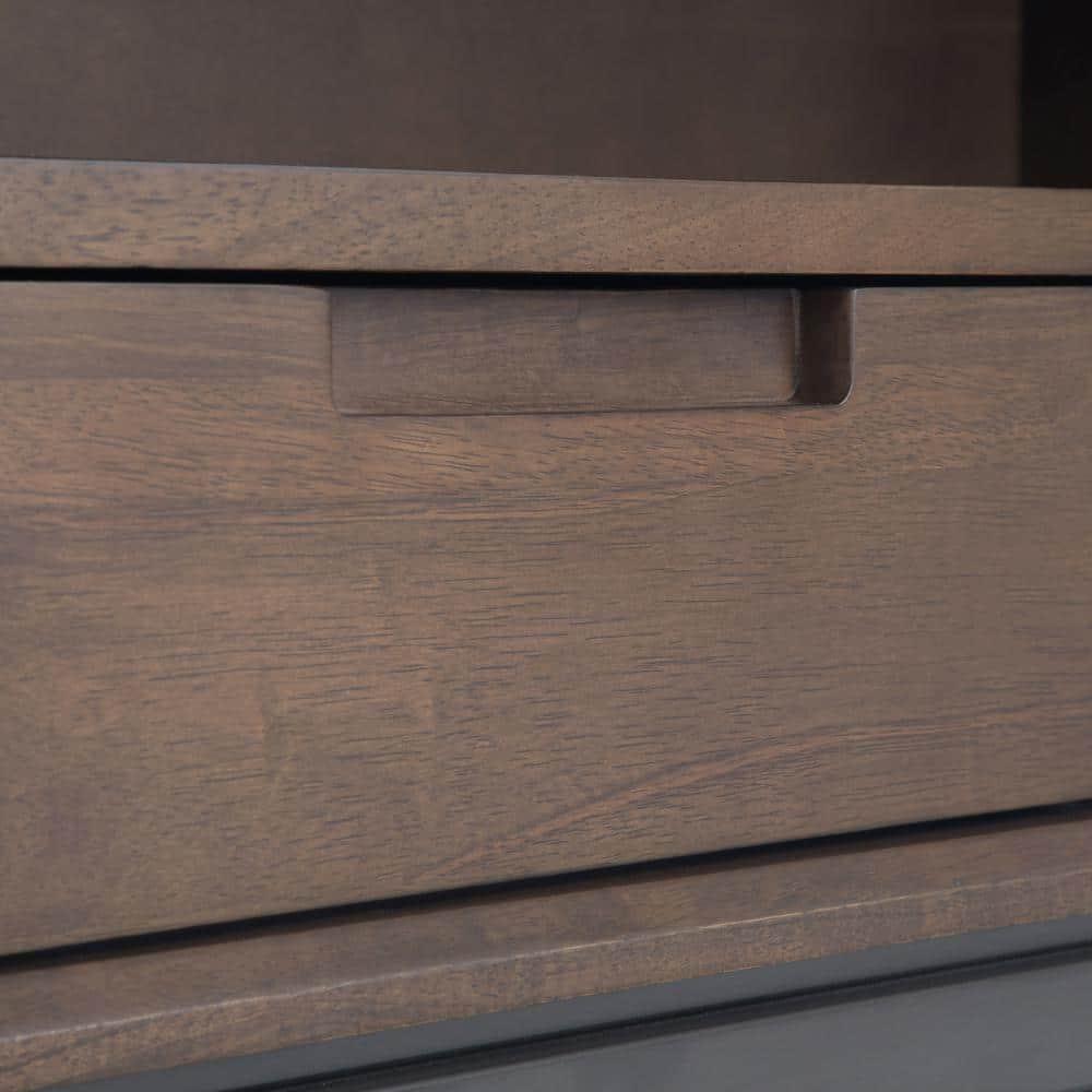 Banting 30"W Solid Wood 4 Shelf Industrial Bookcase with 2 Drawers, Adjustable Shelves, and Metal Base