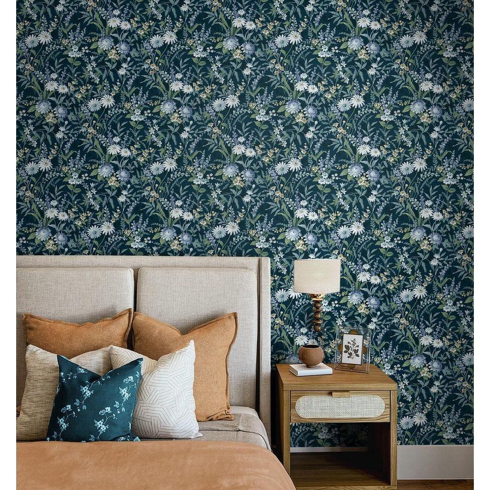 NextWall  Vintage Floral Peel and Stick Wallpaper 20.5 in. W x 18 ft. L - Teal