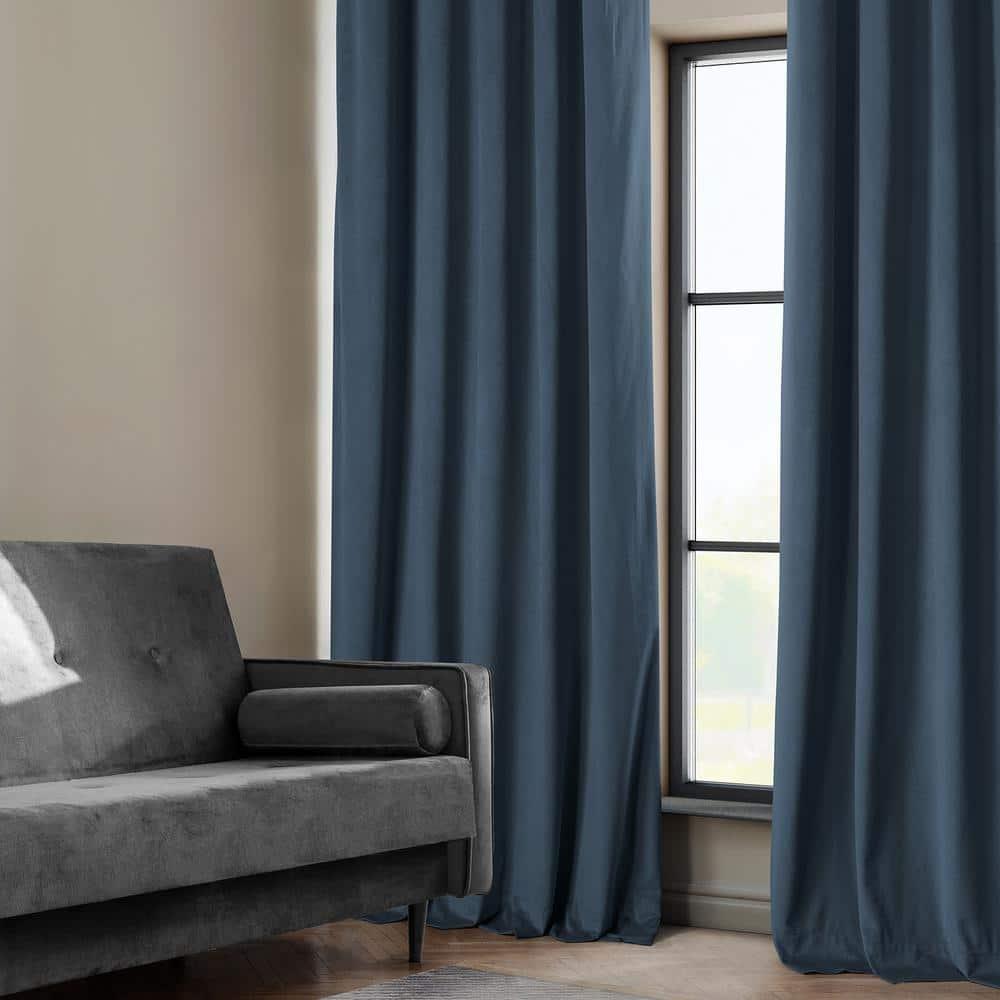 HPD Half Price Drapes London Blue Heritage Plush Velvet Room Darkening Curtains for Bedroom & Living Room Curtains (1 Panel), Window Curtains 108 inches long, Rod Pocket Curtains & Drapes, 50W X 108L
