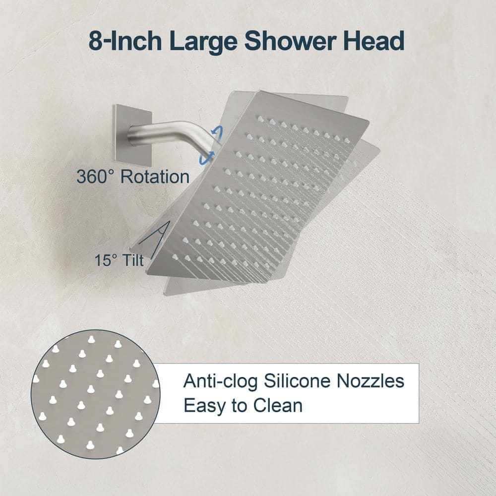 GRANDJOY 8 inch Rain Single Handle 2-Spray Shower Head System with Wall Mount Faucet Spout, Anti Scald Valve - Brushed Nickel