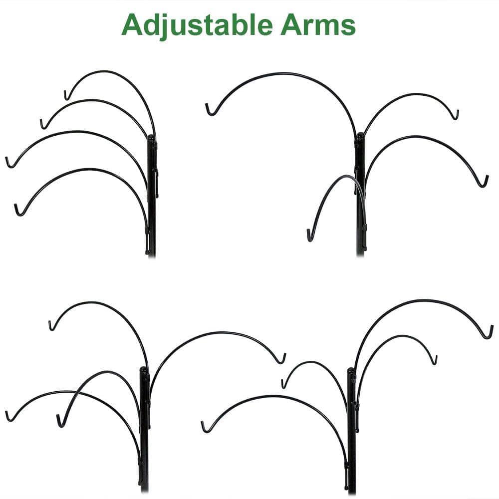 Sunnydaze 4-Arm Garden Hanging Basket Flower Plant Stand with Adjustable Arms - 84" - Black