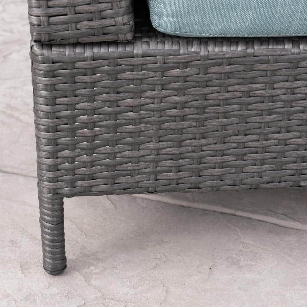 Noble House Newton 5 Piece Outdoor Wicker Sectional Sofa Set in Gray and Teal