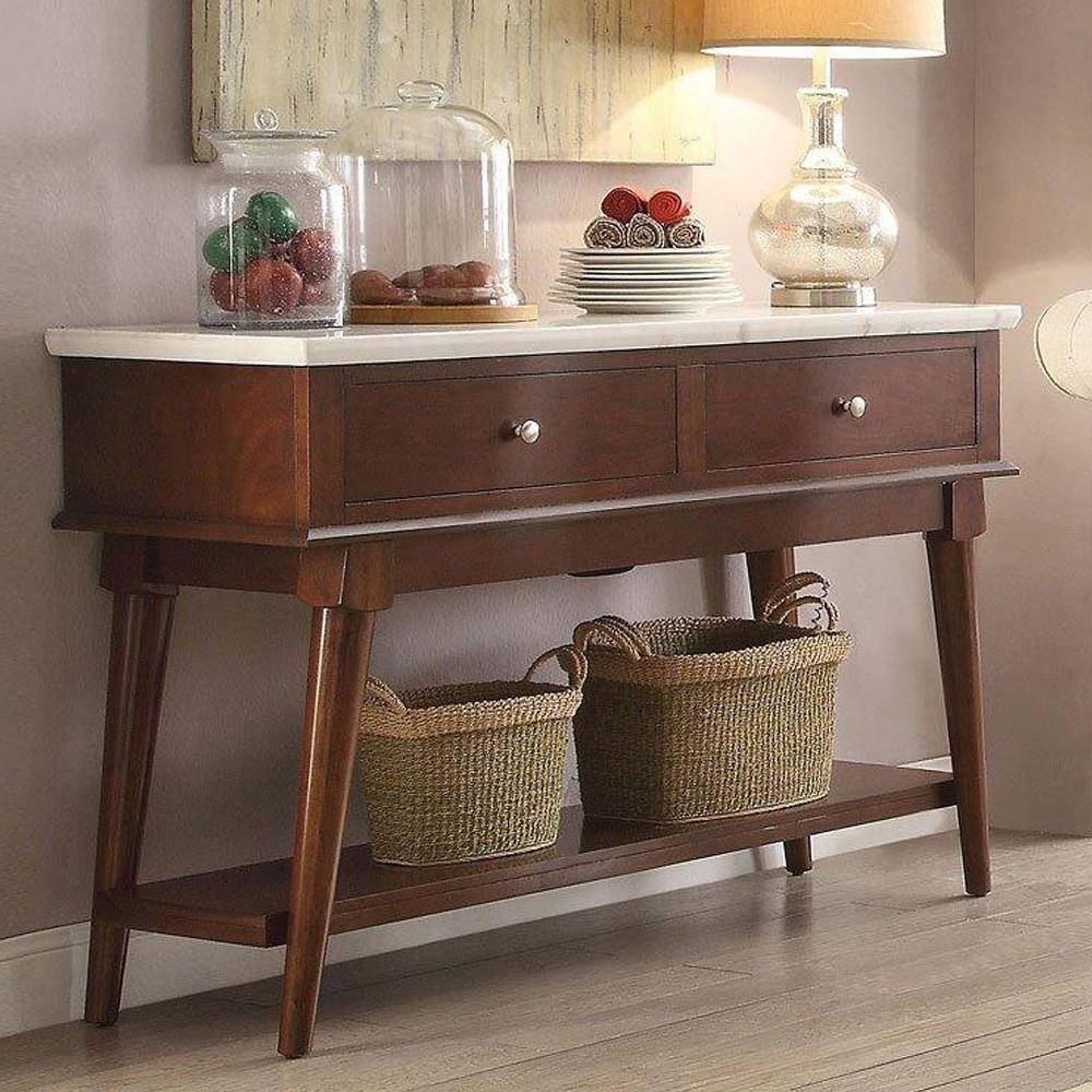 ACME Gasha 2-Drawer Wooden Server with Bottom Shelf in White and Walnut