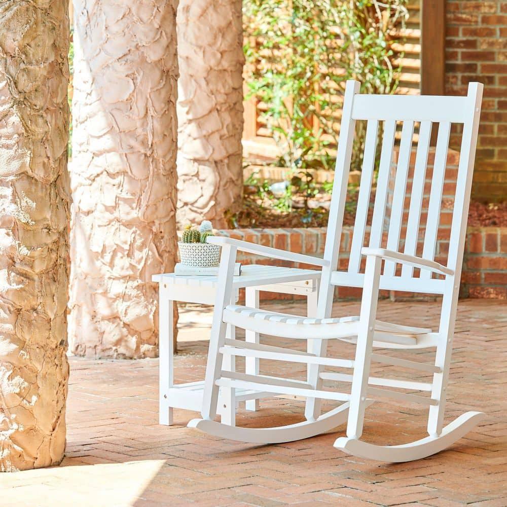 White Solid Wood Outdoor Rocking Chair with Arms